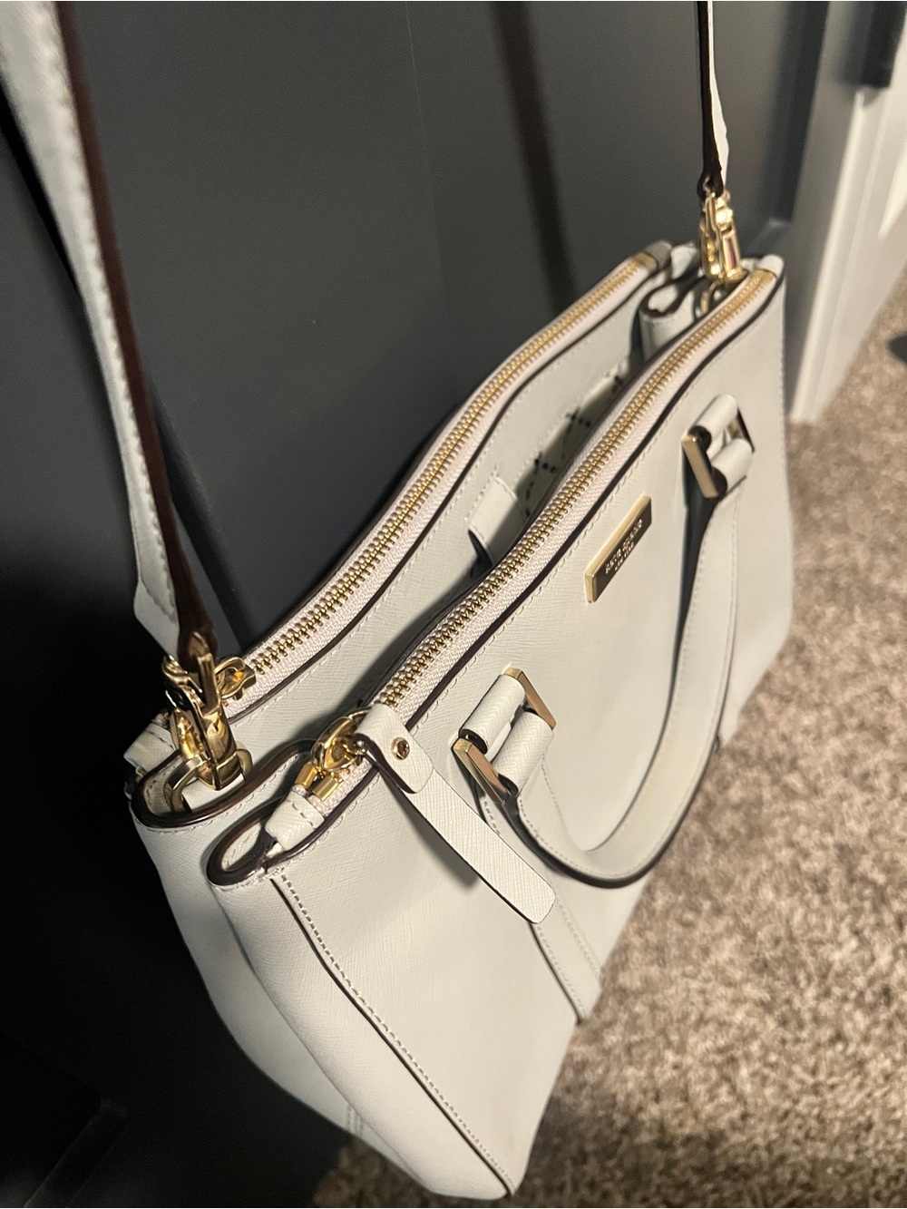 NWOT Kate Spade Saffiano Newbury Lane satchel/crossbody bag light gray - Picture 11 of 12